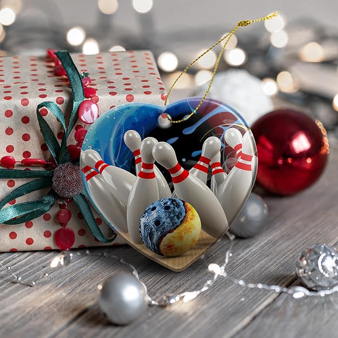 Ice and Fire Bowling Ball Christmas Ornaments,Christmas Tree Decorations Decorative Hanging Ornament,2025 Navidad Holiday Decoration for Women Men,Ceramic Bowling Lover Gifts Xmas Home Decor