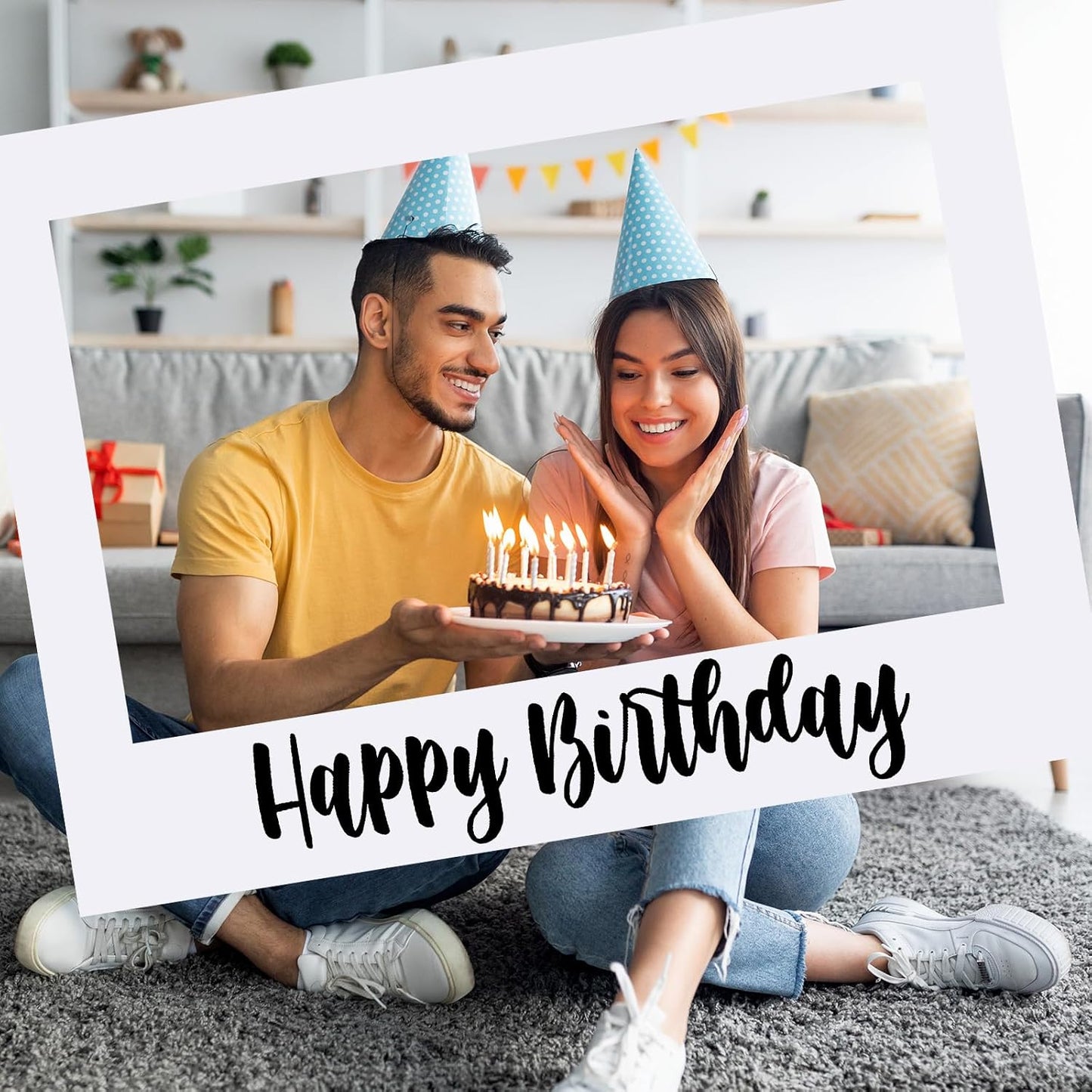 32 x 24 Inch Large Photo Booth Props Picture Frame Happy Birthday Party Frame DIY Cutouts Photo Booth Props Selfie for Party Supplies Favors (White Blank,Horizontal Style)