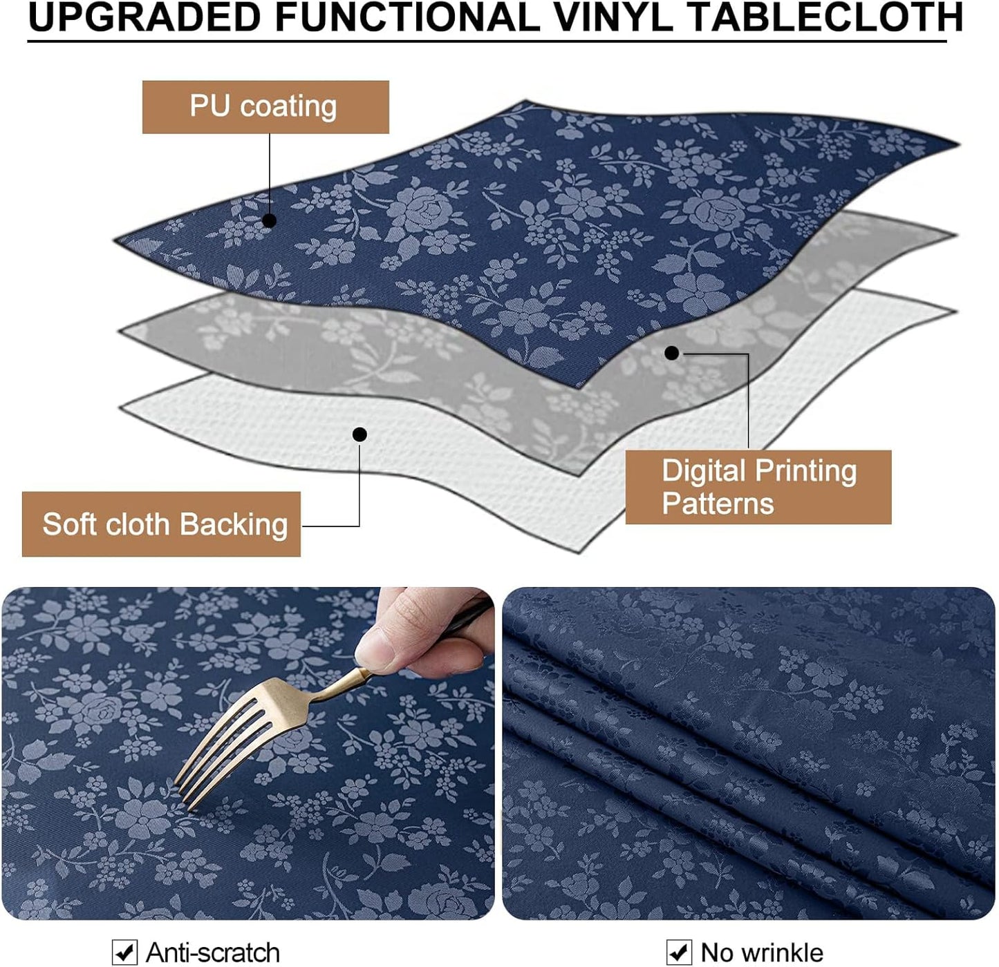 Smiry Round Table Cloth, Waterproof Heavy Duty Vinyl Tablecloths, Wipeable Washable Table Cover for Kitchen and Dining Room (Navy Blue, 60" Round)