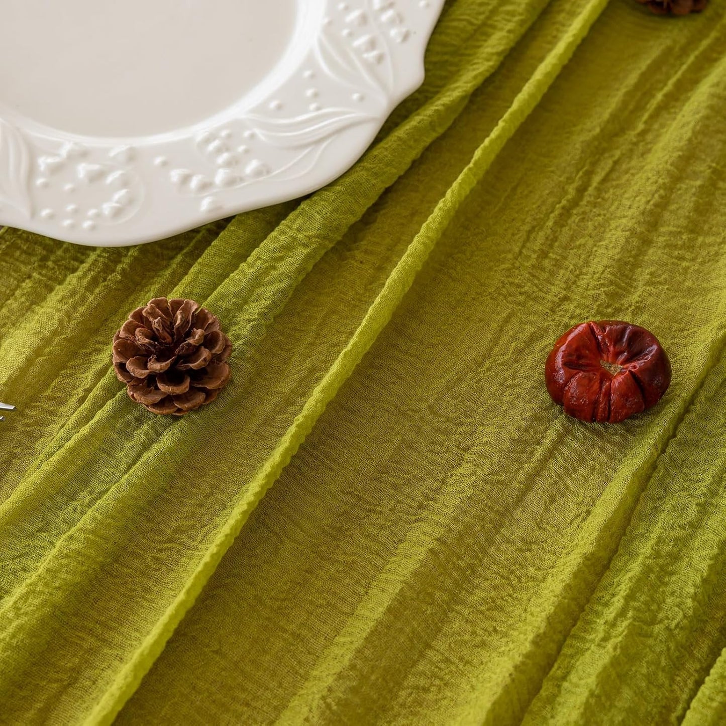 6pcs Moss Green Cheesecloth Table Runner Gauze 120 Inch 10 FT Rustic Boho Cheese Cloth Runner for Wedding Baby Shower Bridal Shower Birthday Party Long Sheer Home Decorations