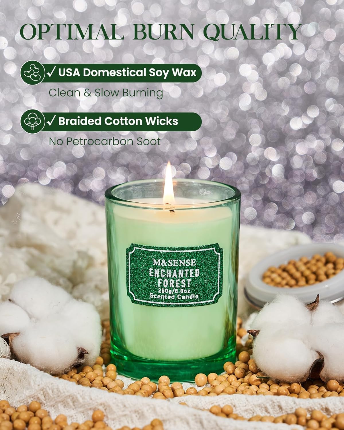 M&SENSE Cederwood Scented Candles, Classic Size 8.8 oz Glitter Jar Candle, Holiday Gifts for Women, Strong Scented Natural Soy Candle for Winter Home Decor, 50 Hours Long Burning Candles