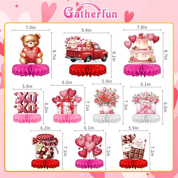 Valentines Day Decorations Set - Heartwarming Valentine's Day Honeycomb Centerpieces & Heart Table Toppers for Classroom Decor, Anniversary & Valentine's Day Party Supplies