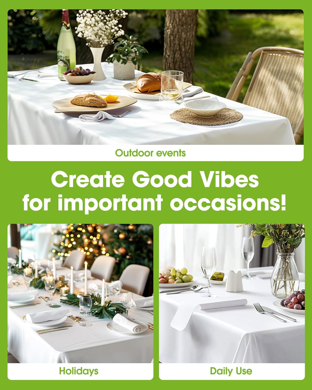 Pureegg Plastic Table Cloth Disposable 10 Pack, 54 x 72 Inch Table Cloths, Party, Picnic, Wedding, Decorative Tablecloths, Rectangle, White Plastic Cover, Leakproof & Sturdy, White