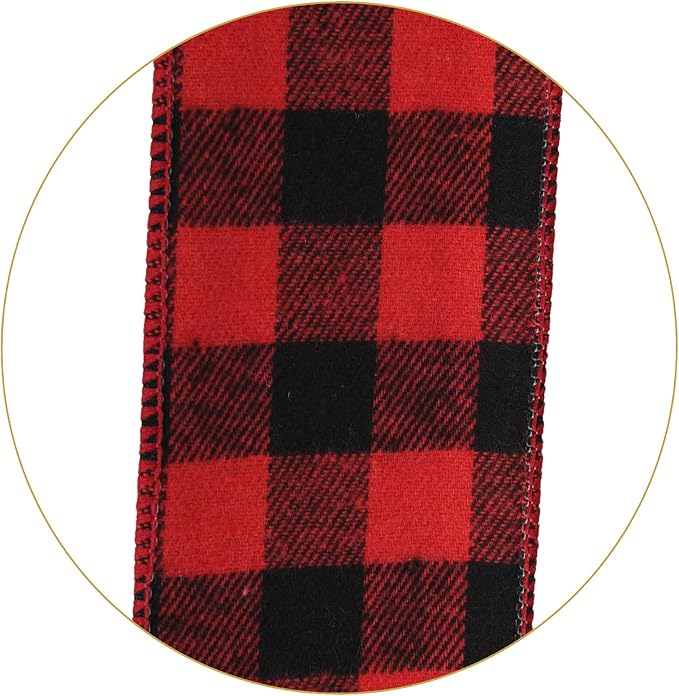 Christmas Checked Tree Topper,48x13 Inches Large Toppers Bow,Red and Black Plaid Buffalo Decorative Bows for Christmas Decoration (Red and Black Plaid)