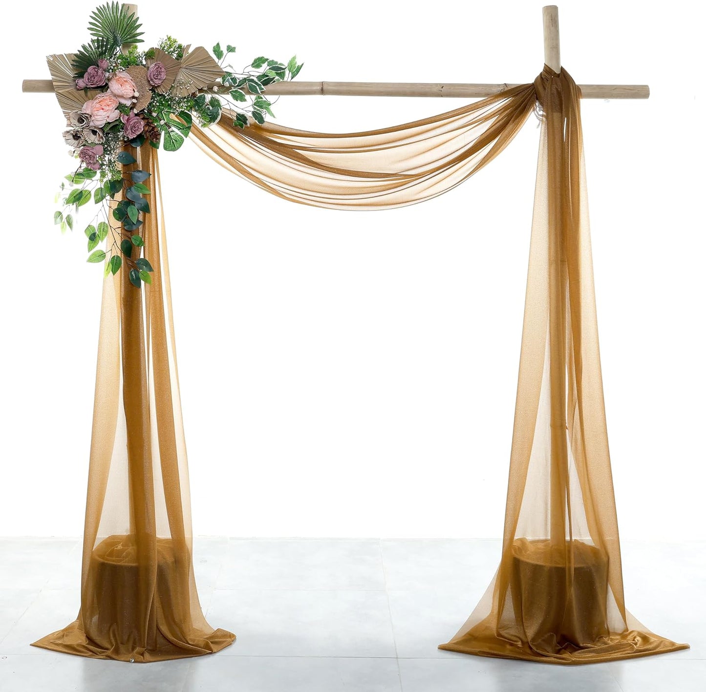 VDS Pack of 3 Panel (30 Inch X 20 Feet) Wedding Arch Draping Fabric Sheer Chiffon Fabric Drapery for Wedding Ceremony Reception Swag Backdrop Canopy Chuppah ARBO Altars Decoration (Mocha)