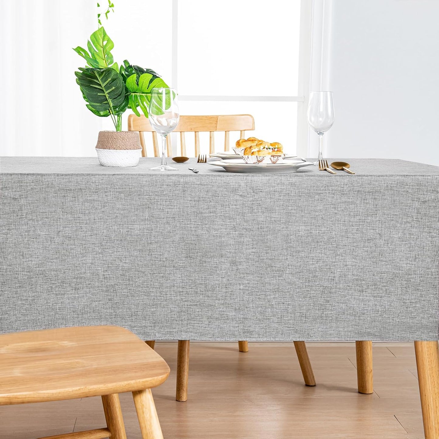 Hiasan 2 Pack Faux Linen Rectangle Tablecloth - Wrinkle and Stain Resistant Washable Table Cloth for Kitchen Dining Room Holiday Table Cover for Party Dinner, Light Grey, 54 x 120 Inch