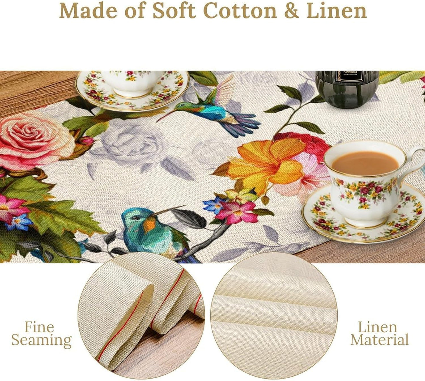 Hummingbird Table Runner,Vintage Floral Country Style Table Cloth Home Kitchen Restaurant Party Decoration 13x90 Inch
