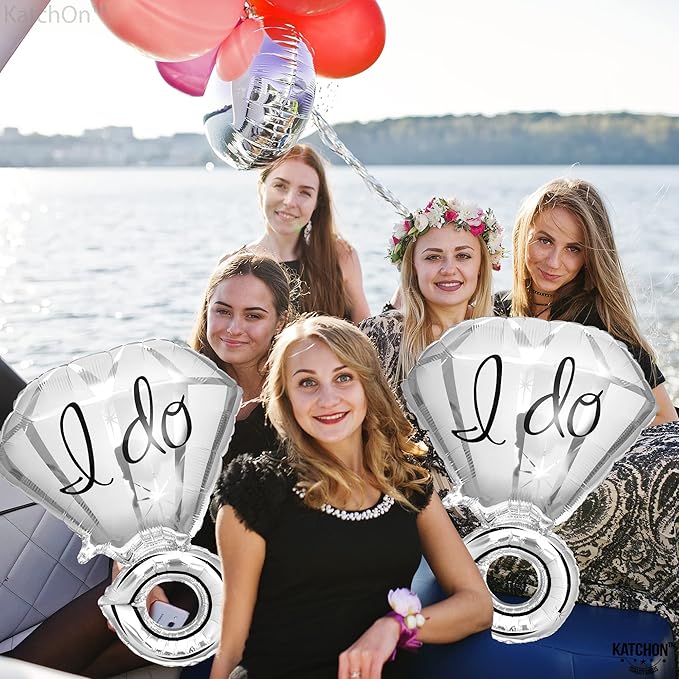 KatchOn, Silver 2-Piece Diamond Ring Balloon - 25 Inch, Engagement, Wedding, Bridal Shower & Bachelorette Decorations
