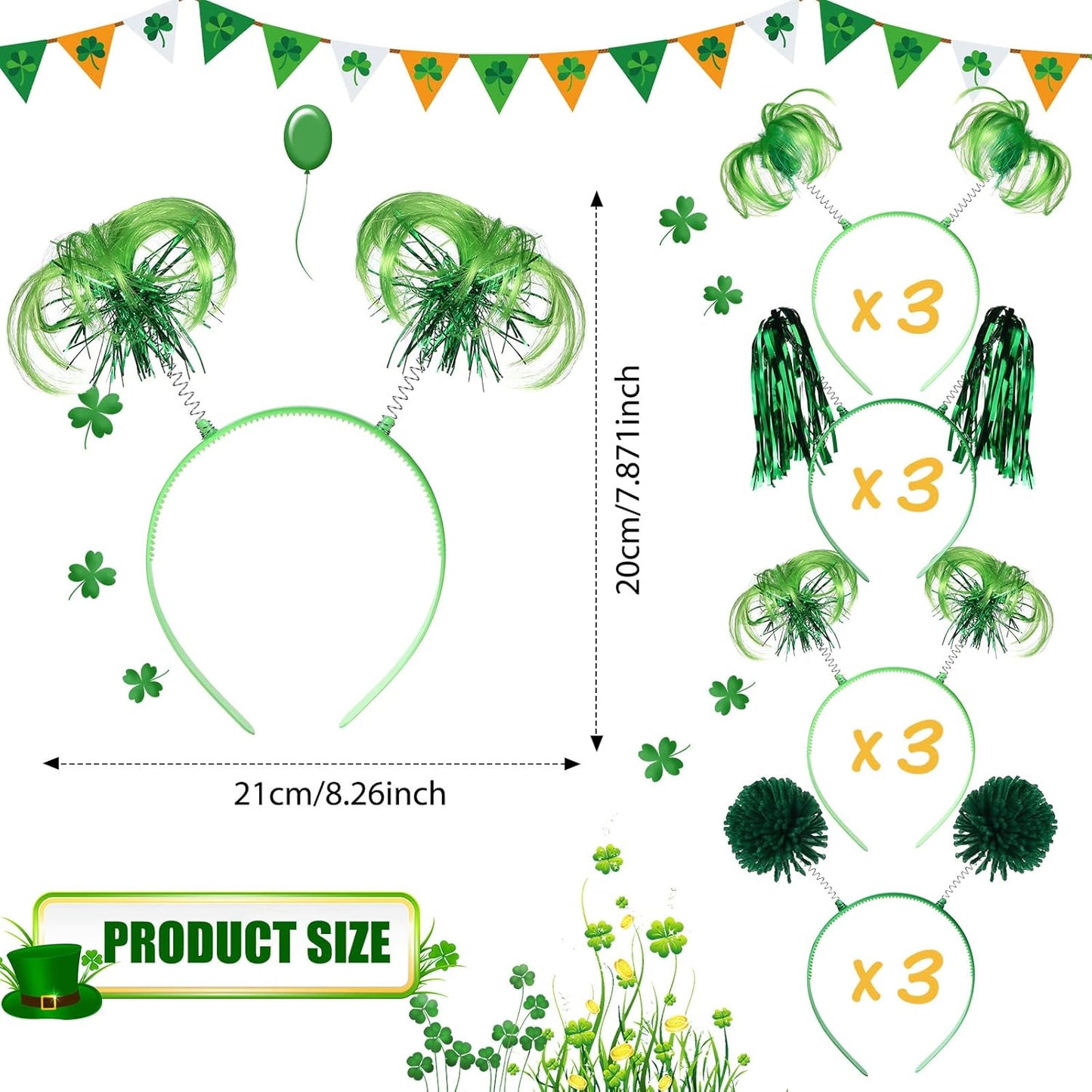 Censen 12 Pcs Halloween Pom Pom Party Headbands Tinsel Ponytails Spirit Head Bopper Headwear for Christmas Birthday Holiday