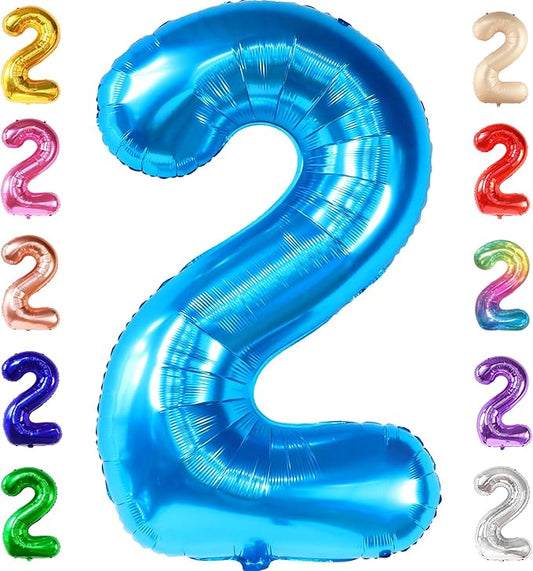 KatchOn, Big Blue Number 2 Balloon - 40 Inch | Baby Shark Birthday Decorations 2nd Birthday Boy | Blue 2 Balloon Number | Balloon for Ocean Party Decor | Number Balloons for Anniversary Decorations
