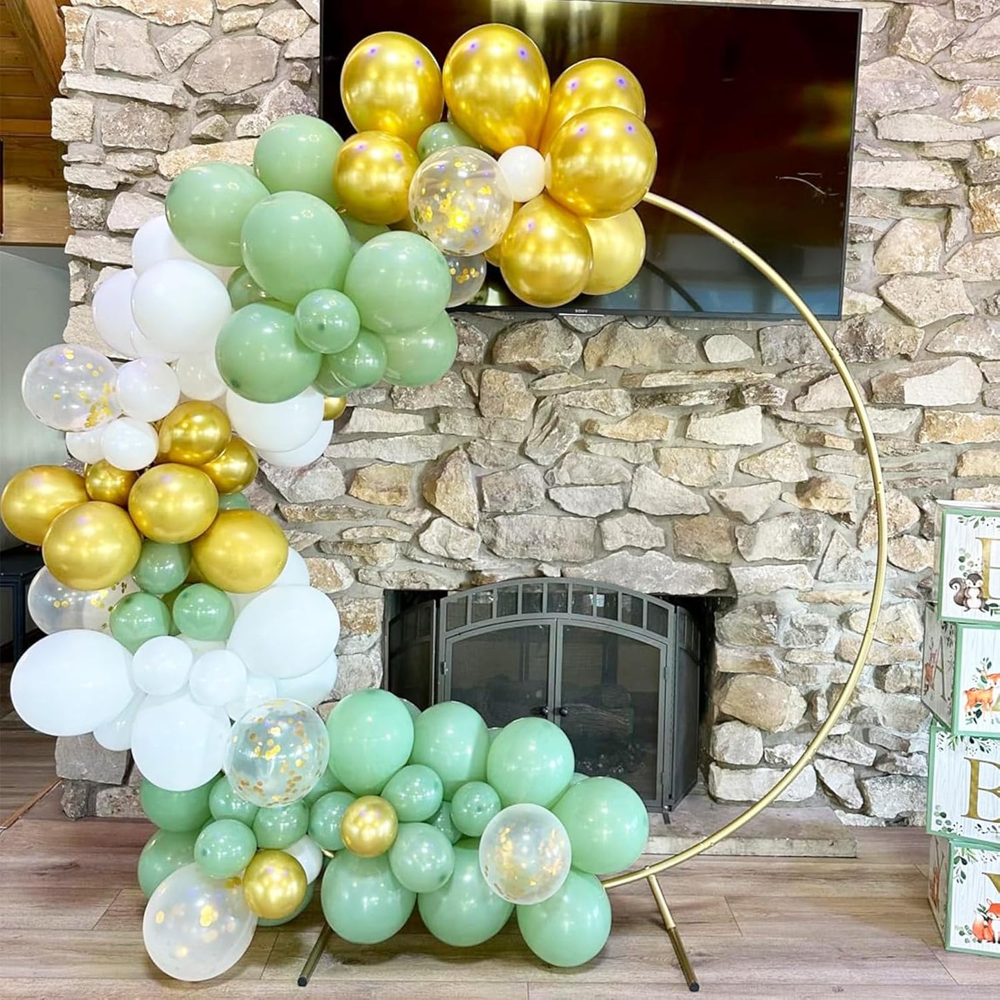 Sage Green Gold Balloons, 12 Inch Green White Metallic Gold Balloons, Olive Sand White Balloon Golded Confetti Latex Balloon for Birthday Wedding Baby Shower Party Decoration