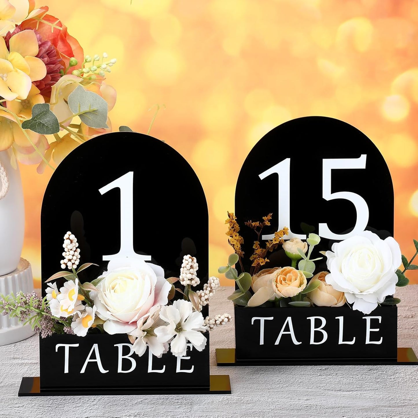 Table Number 1-15 for Wedding Reception Arch Acrylic Wedding Table Number with Flower Trough 5" x 7" Mirrored Rustic Centerpiece for Reception Bridal Shower Party Catering Banquet(Black)