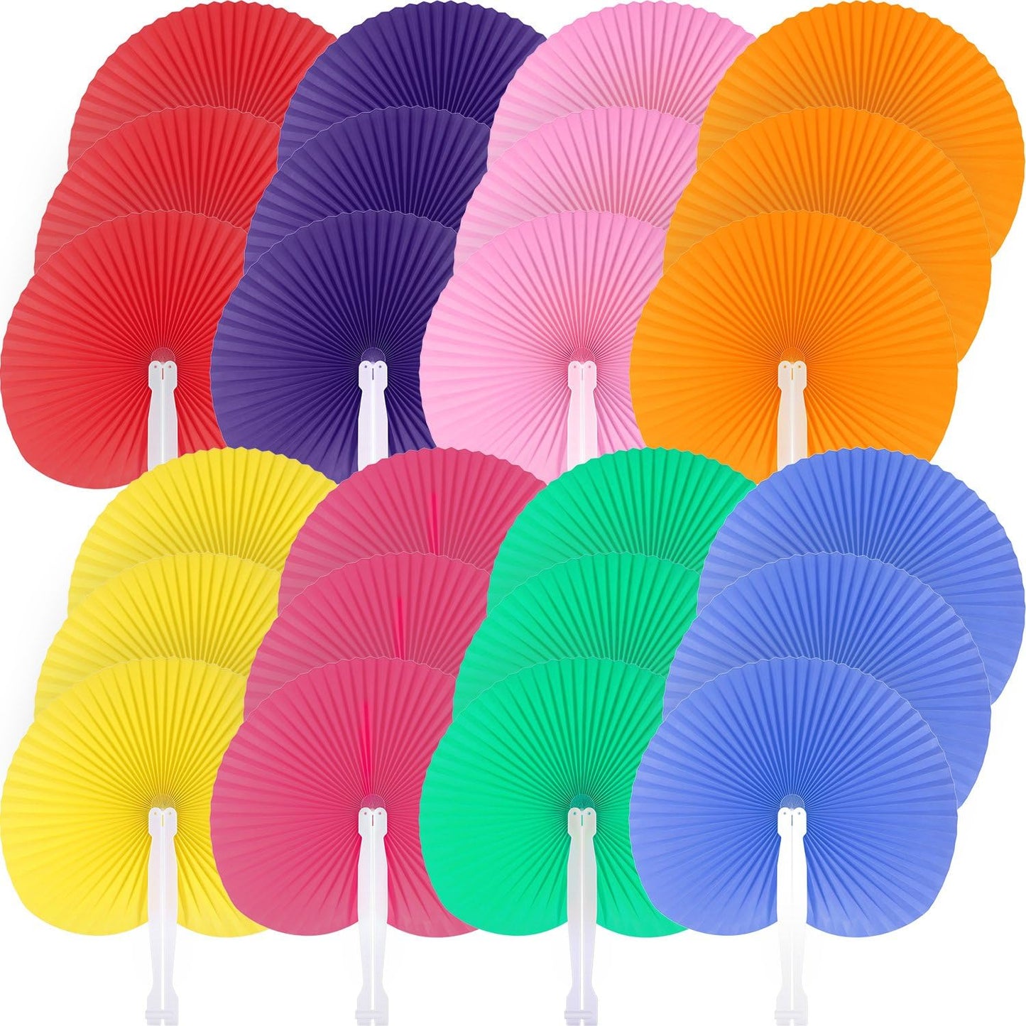 Pangda 24 Pack Folding Fans Round Paper Fans Assortment with Plastic Handle for Wedding Favor Party Bag Filler(Multicolor)