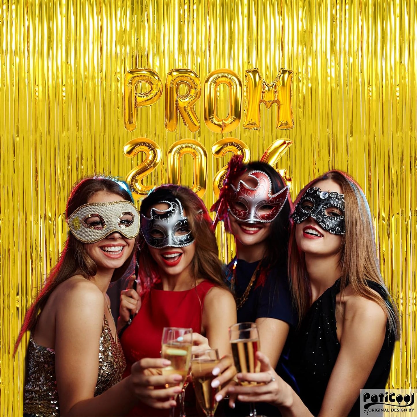 Gold Streamers Graduation Decorations - Thicken 4 Pack 3.2 x 8.2 FT - Golden Tinsel Foil Fringe Backdrop Curtains Party Backdrop for Birthday, Prom, Hollywood, Anniversary Party Decorations