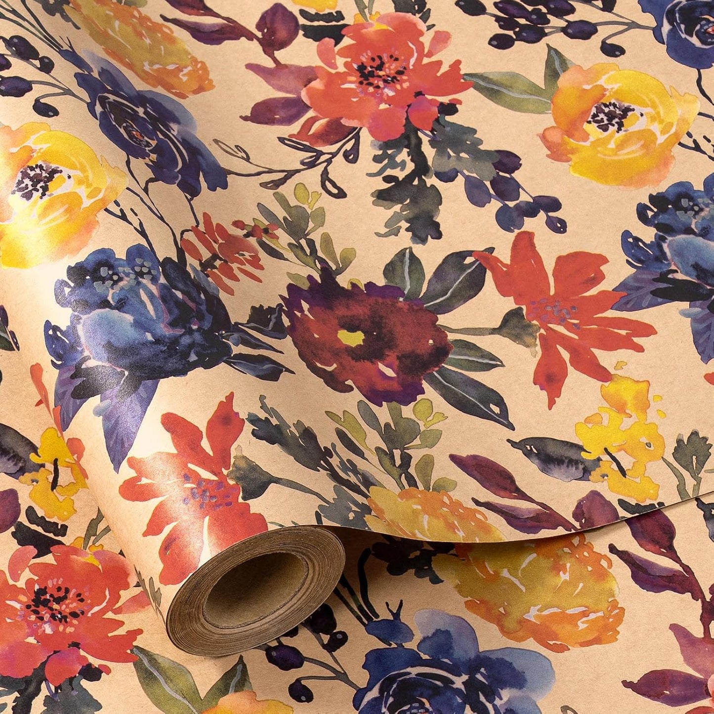 RUSPEPA Watercolor Floral Wrapping Paper, 17 Inches x 16. 4 Feet, Mini Roll, Flower Kraft Wrapping Paper Roll for Women, Girls, Spring, Birthdays, Baby Shower and Bridal Shower
