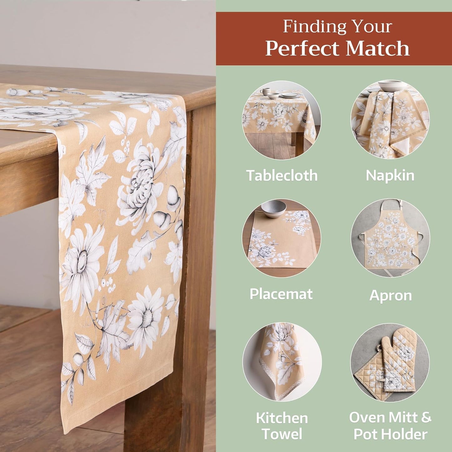 Maison d' Hermine Table Runner 100% Cotton Single Layer Table Runners 72 inches Long for Thanksgiving Christmas Decorations Home Kitchen Dining Party Wedding (Pretty Autumn, 14.5" x 72")