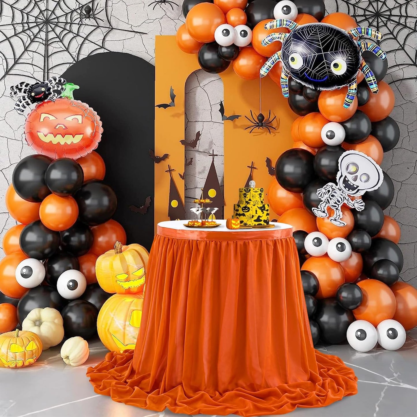 QueenDream 14FT Terracotta Chiffon Table Skirt Skirt Sheer Rectangle Tablecloth for Bridal Baby Shower Birthday Party Halloween Decoration