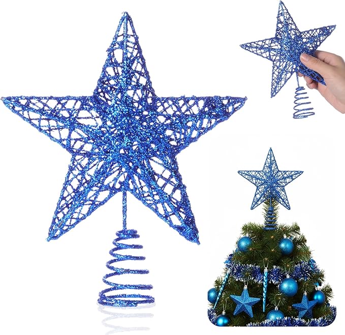 Christmas Star Tree Topper Glittering Hollow Star Topper Decoration for Xmas Tree Ornament Party Supplies(RoyalBlue,5.9 Inch)