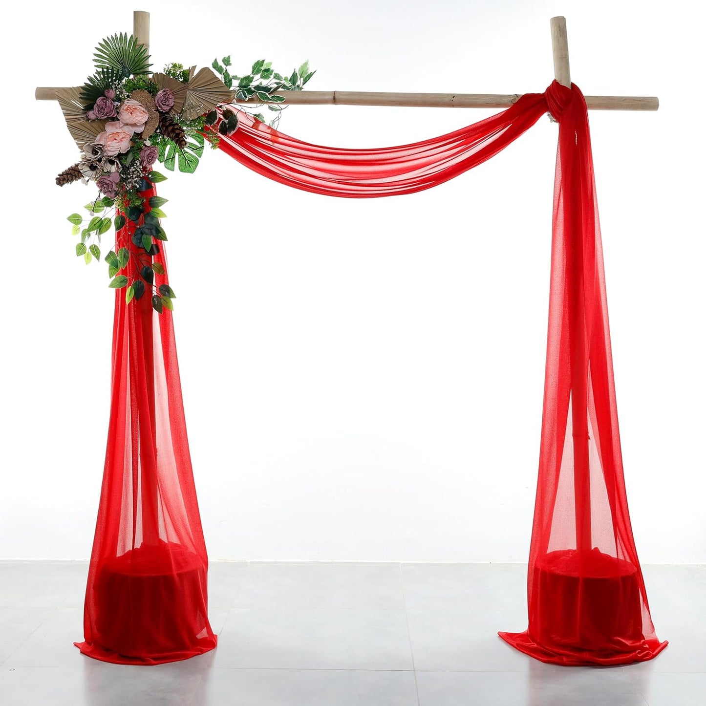 VDS Pack of 2 Panel (30 Inch X 30 Feet) Wedding Arch Draping Fabric Sheer Chiffon Fabric Drapery for Wedding Ceremony Reception Swag Backdrop Canopy Chuppah ARBO Altars Decoration (Red)