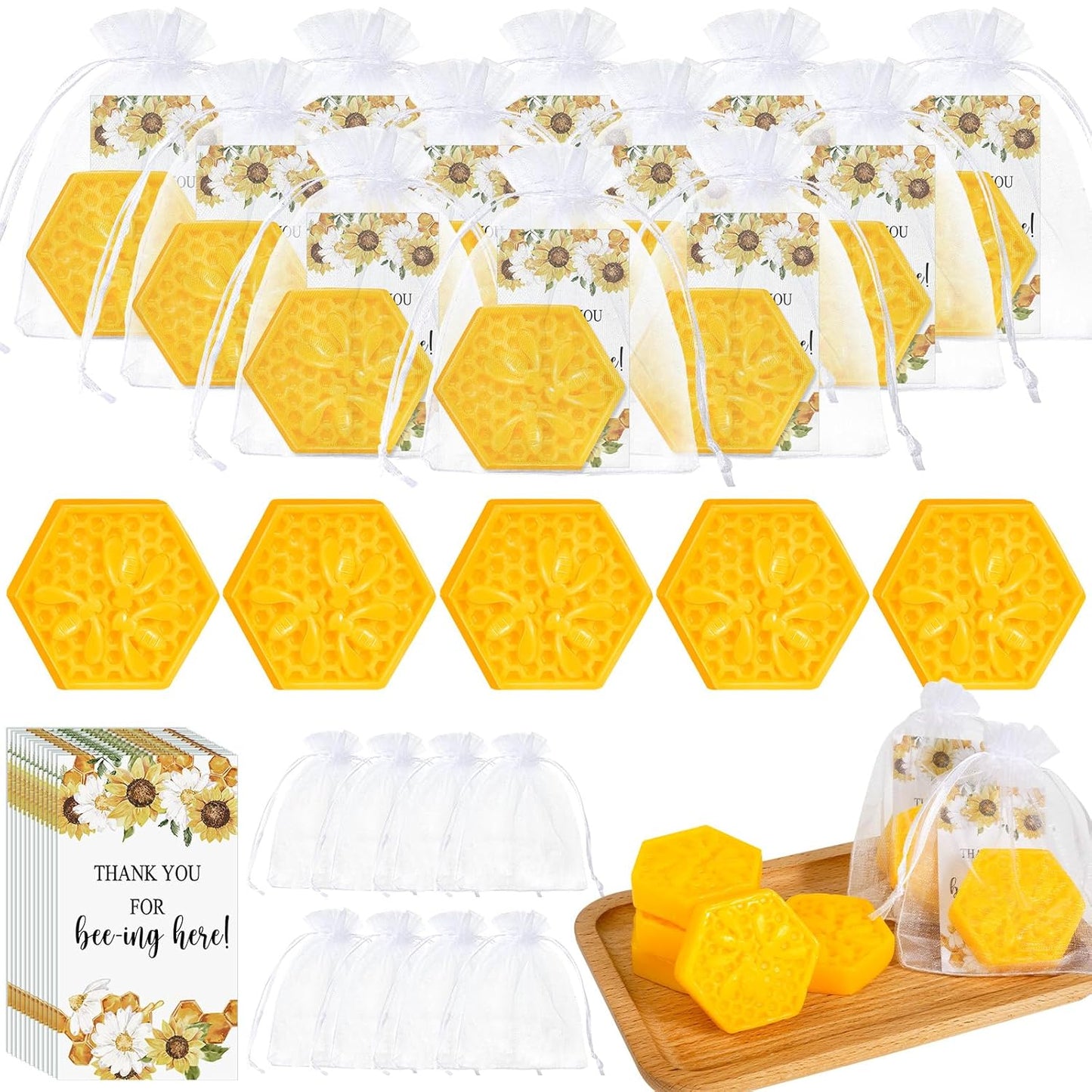 Demissle 25 Set Bee Themed Baby Shower Favors Including Honeycomb Soap with Thank You Card Gift Bags Honey Soap Gift for Guest Gender Reveal Party Decorations Baby Shower Game Prizes