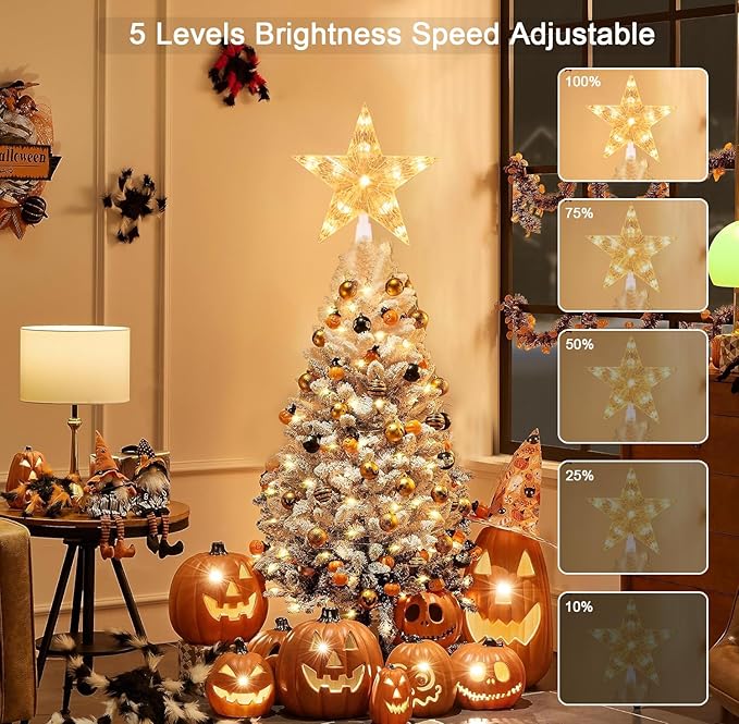 Christmas Star Tree Topper 7.5" 10 LED RGB Color Changing USB Powered Plug in 5-Point Star 3D Xmas Solid/Flash Treetop Remote Control & Timer for Christmas New Year Holiday Tree Decoration