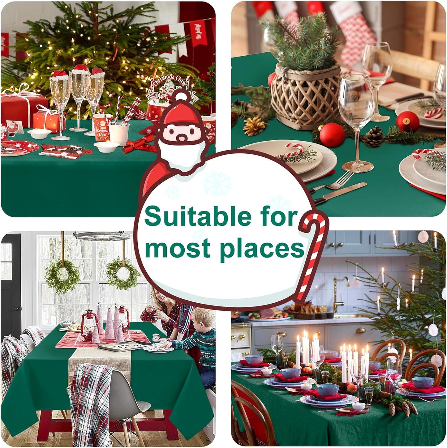 Hiasan Square Tablecloth - Waterproof Washable Polyester Table Cloth for Dining Room Birthday Party, Emerald Green, 30 x 30 Inch