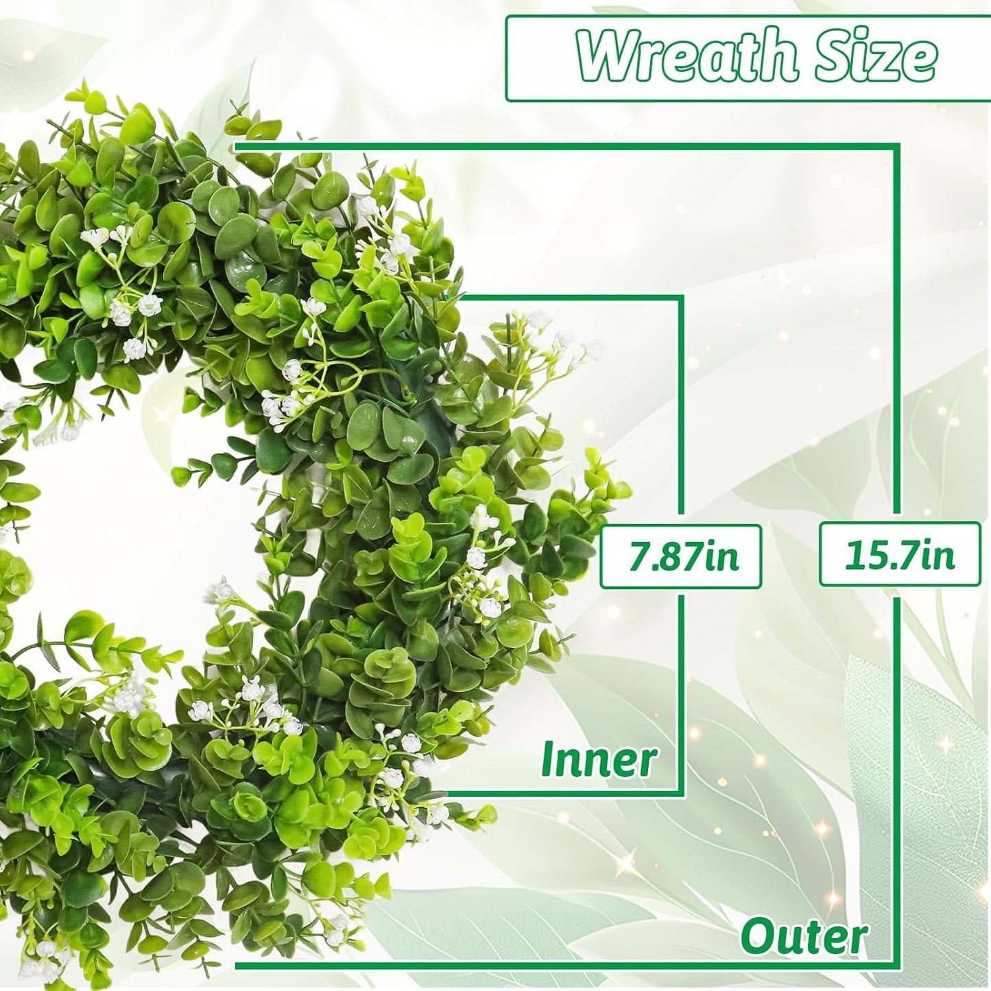 MAKHOT Artificial Eucalyptus Front Door Wreath, Spring Summer Green Wreath, Door Green Garland for Home Porch Window Wall Farmhouse, Fake Garland for Indoor/Outdoor All Seasons Decor