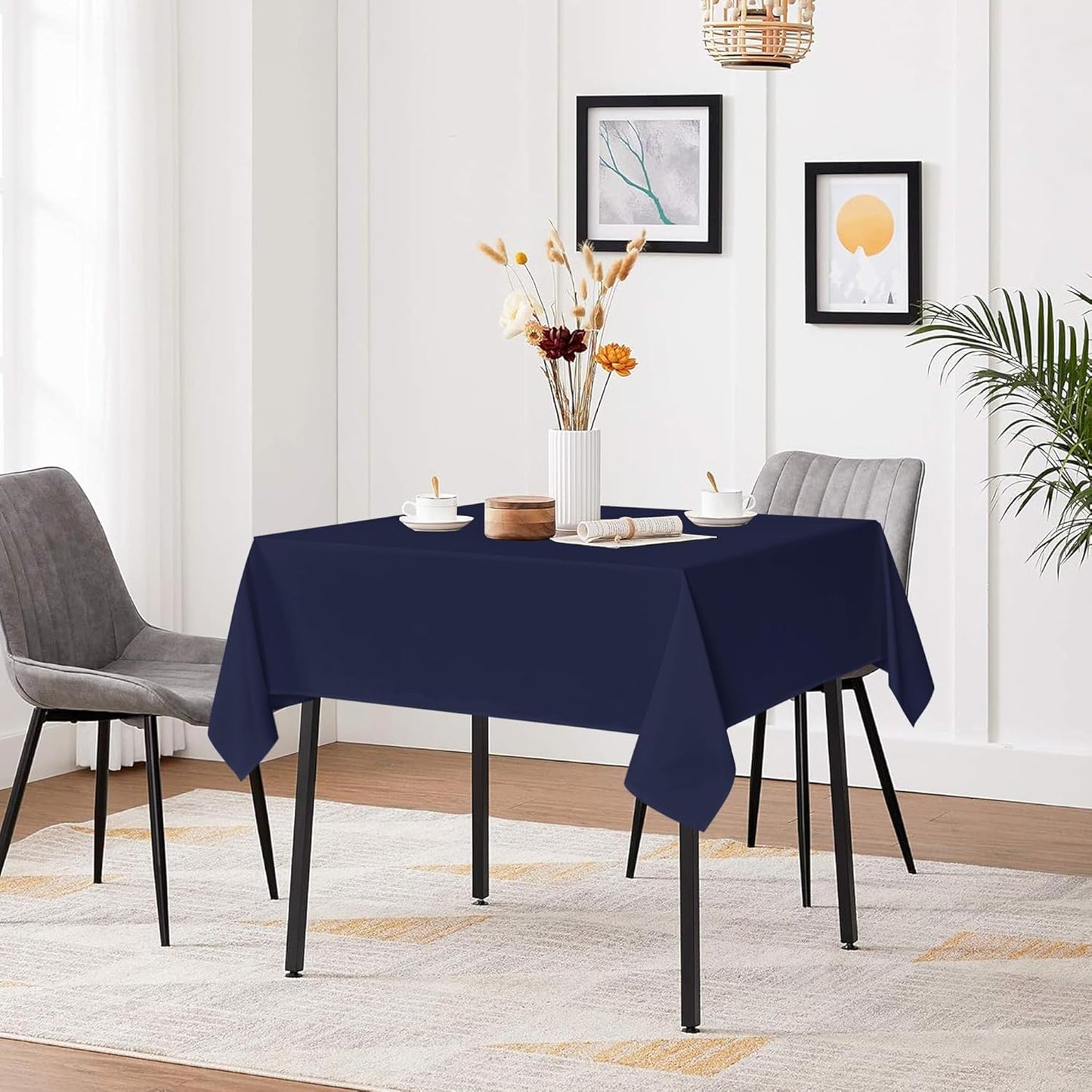 sancua Square Tablecloths 54x54 Inch, 2 Pack - Navy Blue Fabric Table Cloth for Square or Round Tables, Washable Polyester Table Cover for Dinner, Holiday Party, Decorative Display Tables