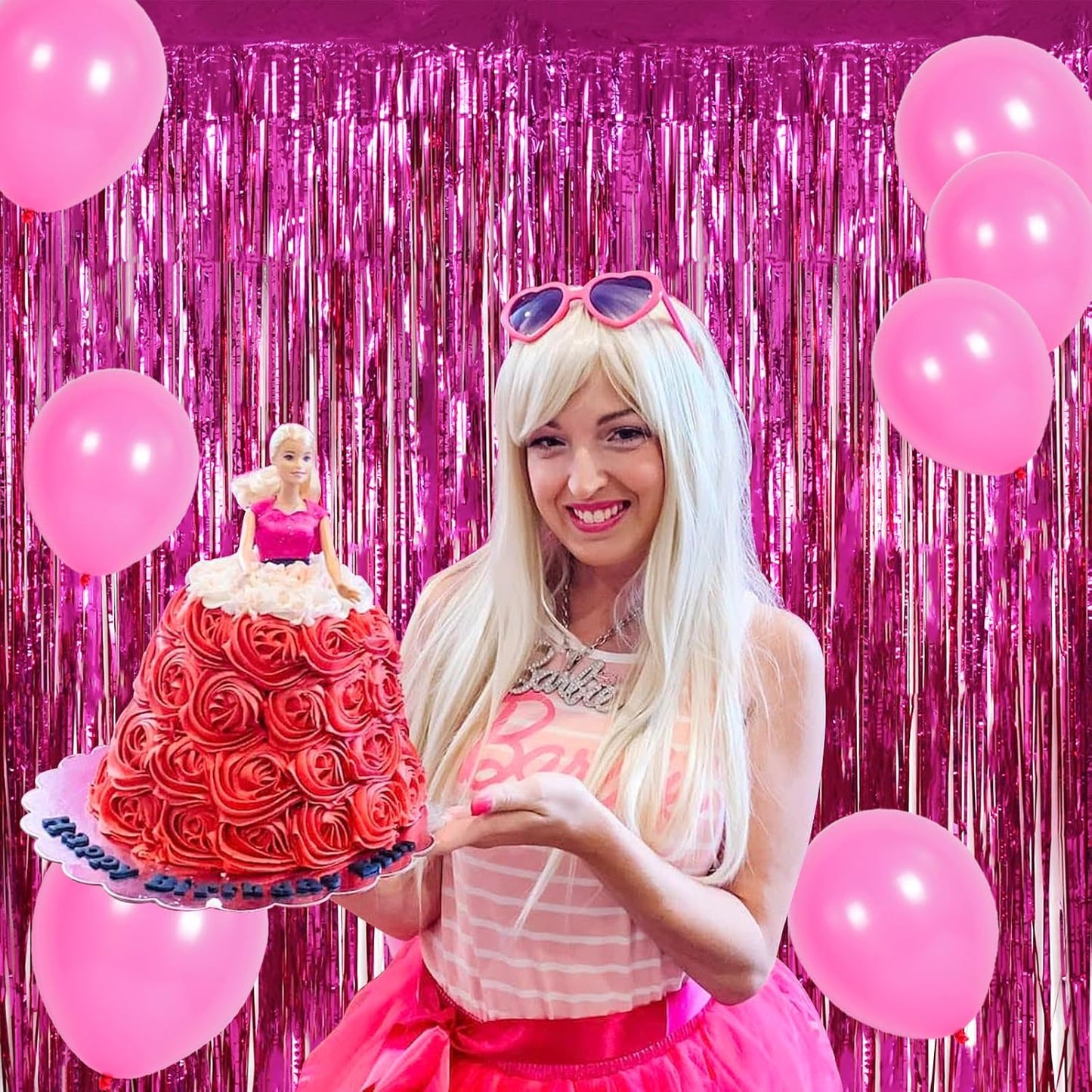 BEISHIDA 4 Pcs Hot Pink Rosered Door Streamers Curtain Party Streamers Backdrop Fringe Foil Wall Background for Party Decoration Photo Booth Props(3.28 ft x 6.56 ft)