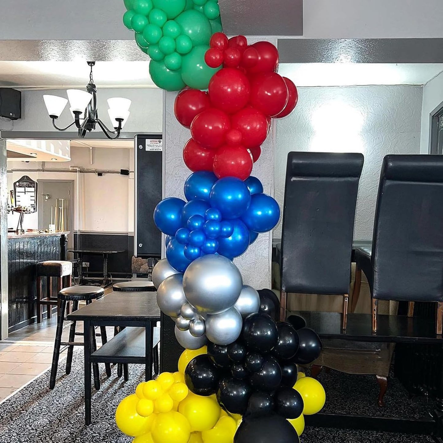 60 Pack Balloons Red Yellow Green Blue Black Party Balloons with Metallic Silver Helium Balloon, Rainbow Colorful Latex Balloons Set for Kids Birthday Carnival Themed Decorations