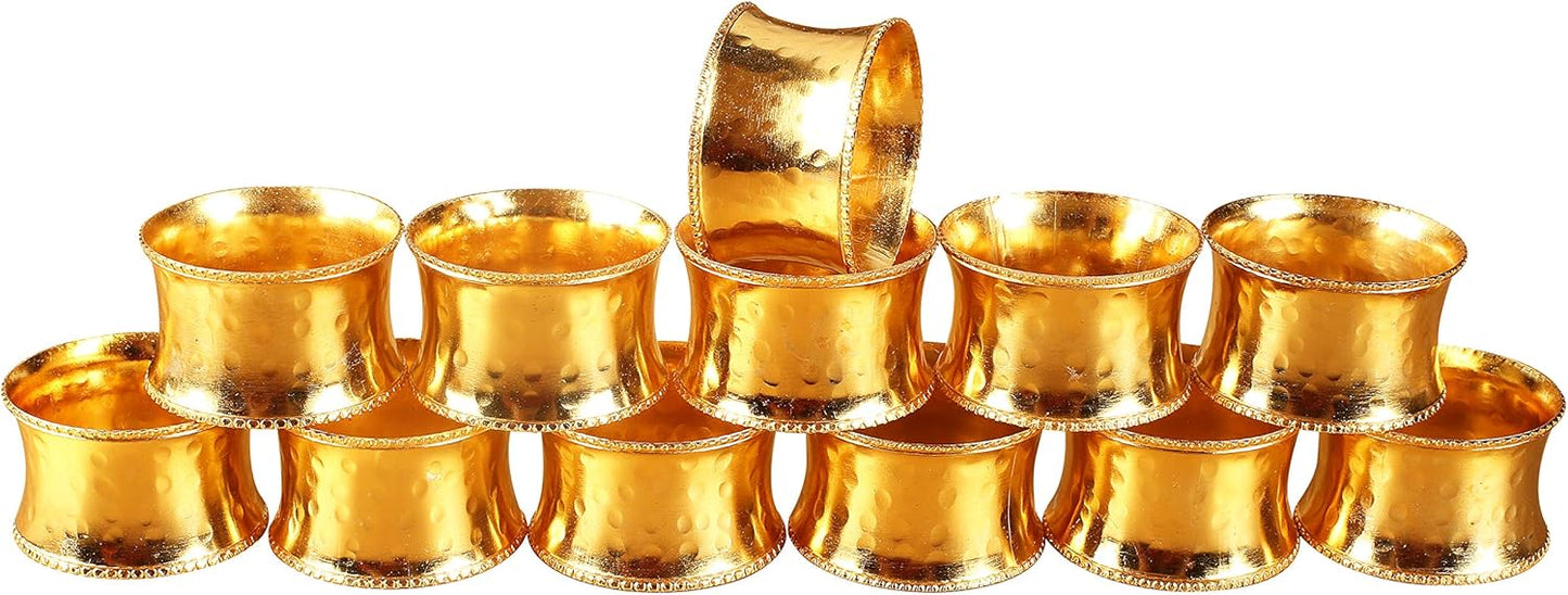Everyday Metal Napkin Rings Set of 12 – Handmade Hammered Gold Napkin Holders for Weddings, Dinner Parties, Family Gatherings & Daily Table Décor