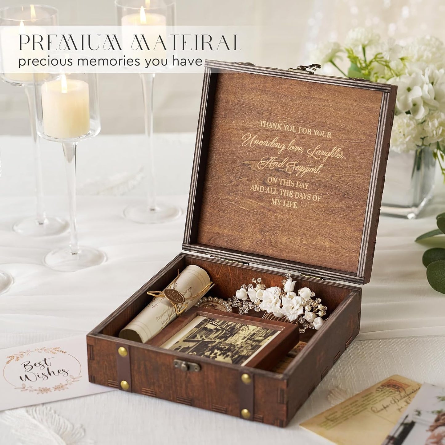 AW BRIDAL Keepsake Box Wood Memory Box with Lid Birthday Gifts for Women Grandma Gifts Thank You Gifts for Women Bride Gifts for Women