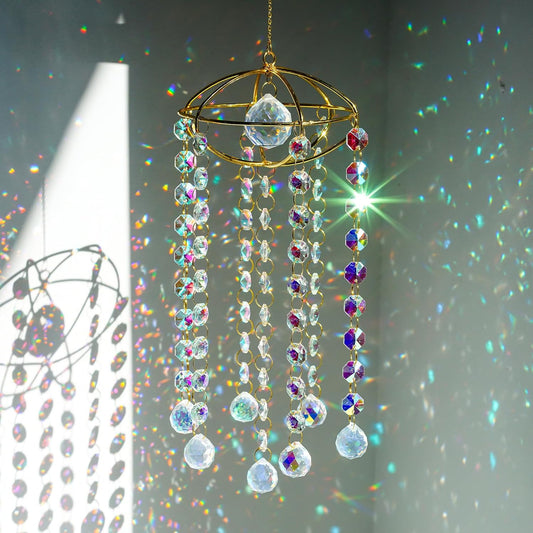 H&D HYALINE & DORA Planet Shape Gold Crystal Suncatcher Crystal Ball Prism Suncatcher Sun Catcher Windchime Indoor Outdoor Decor