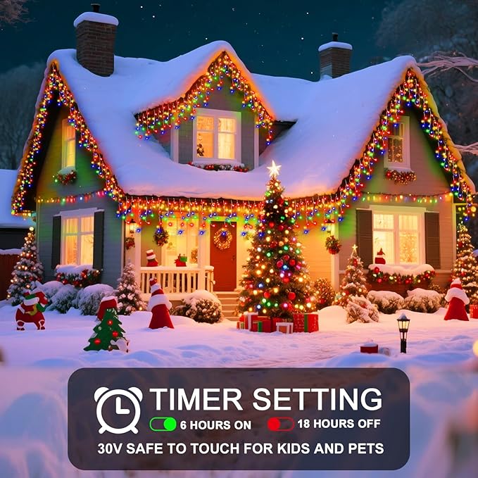 98 Ft String Lights for Outside, 960 LED Christmas Lights Outdoor Plug in, Christmas String Lights with 8 Modes & Timer for Holiday, Party, Wedding, House, Patio, Outdoor Decor(Multicolor)