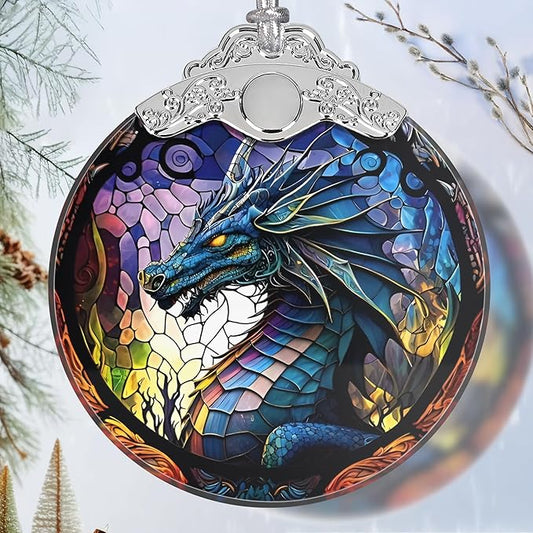 Stained Glass Dragon Christmas Ornament - Holiday Home Decor - Tree Decoration - Gift Exchange Idea