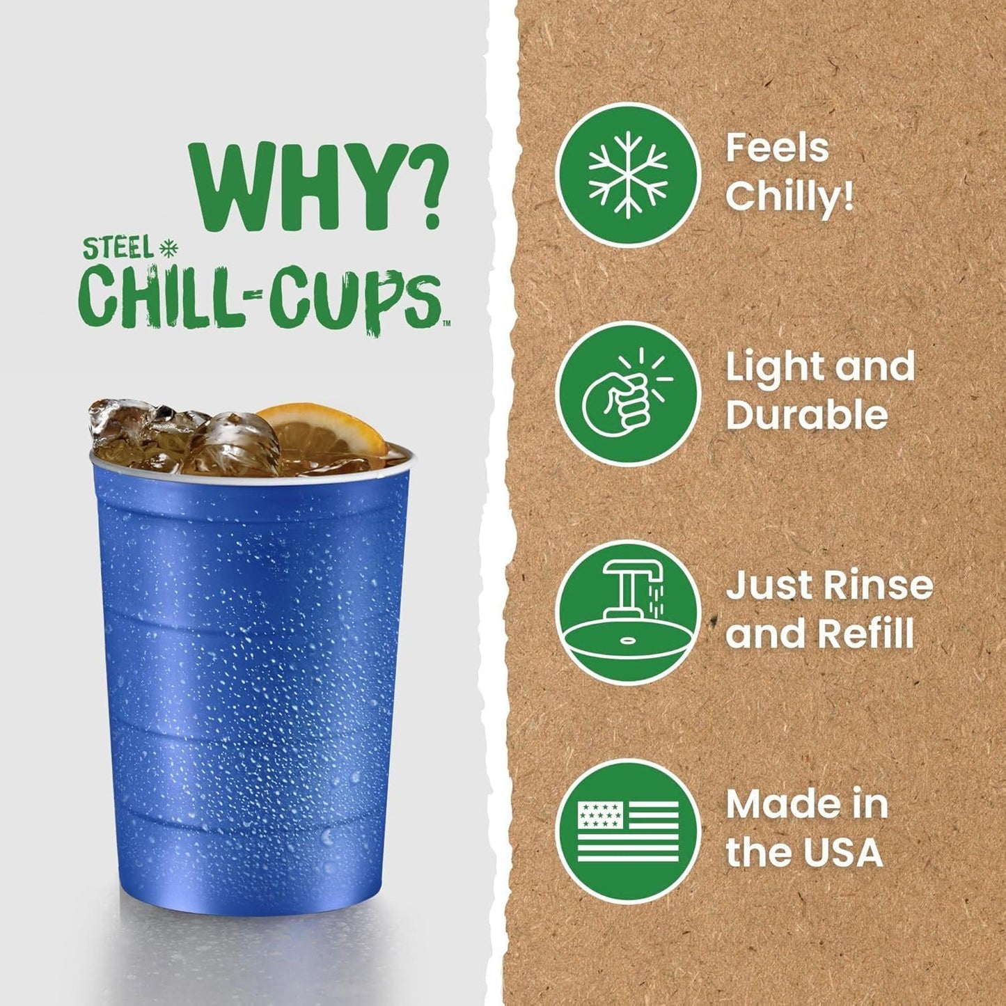 16 oz. Party Cups, Perfect for Cold Drinks, Sturdy & Durable, Disposable and 100% Recyclable, Made in USA, Blue, 12 Count