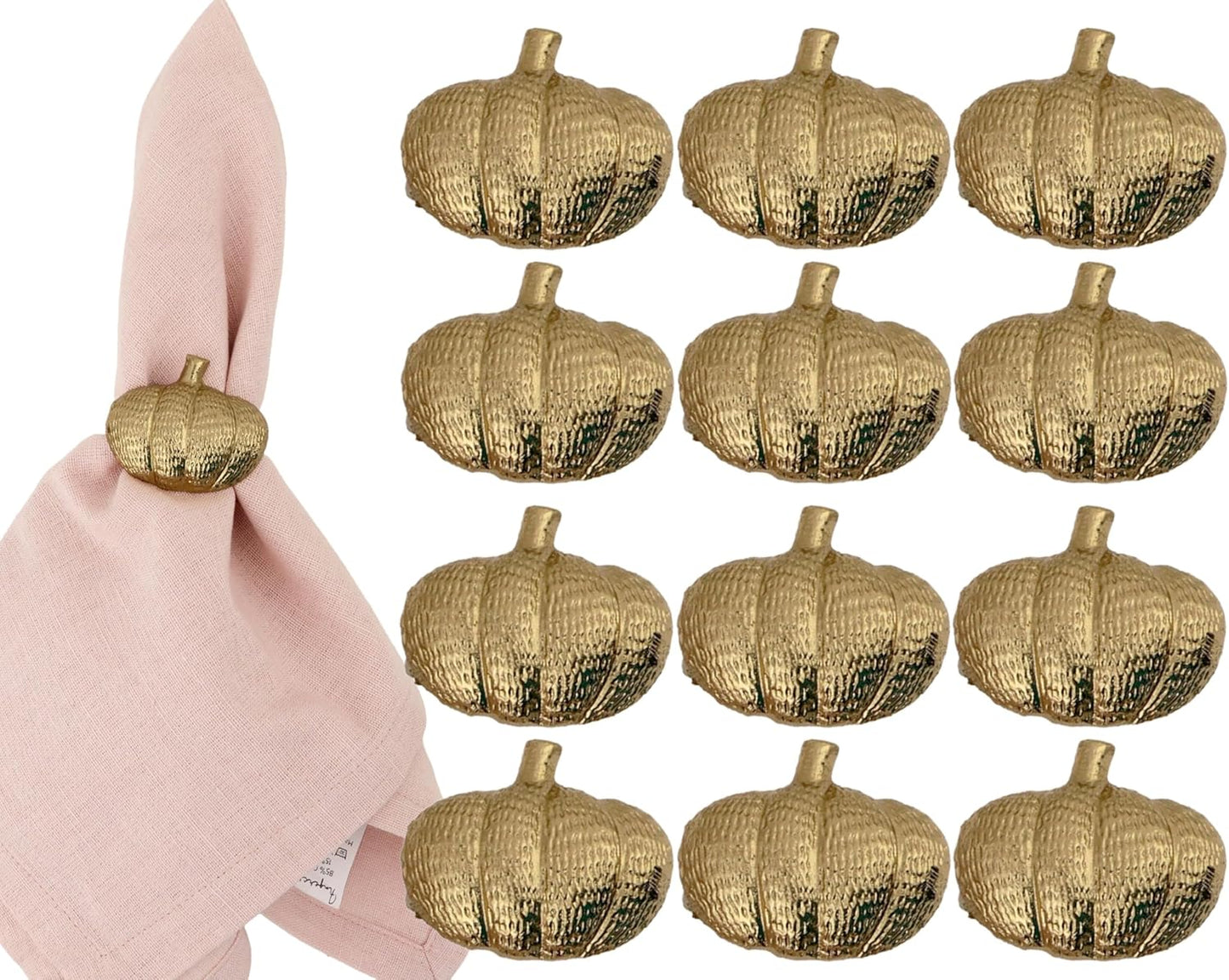 Set of 12 Pumpkin Napkin Rings | Premium Metal Fall Harvest Table Decor | Thanksgiving Dinnerware Holders, Autumn & Halloween Table Setting Accessories (Gold) - ALPHA Living HOME