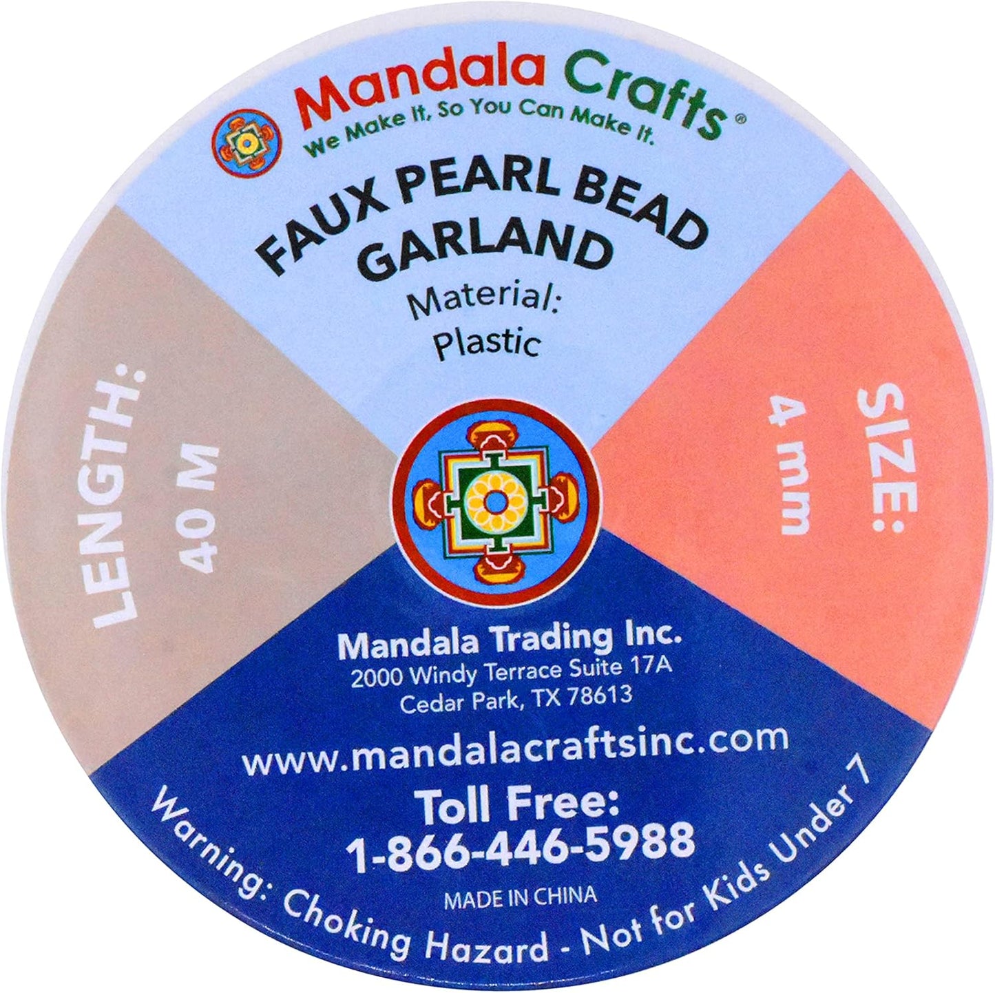 Mandala Crafts 4mm Faux Green Pearl Beads Roll - 44 Yards Strand of Fake Pearls Chain Garlands Spool String for Christmas Tree, Wedding, Party, Vases, DIY Decoration