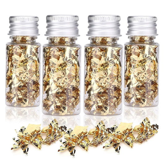 Edible Gold Leaf, Gold Leaf Cake Decoration Gold Flakes Food Gold Foil Decoration Baking Gold Foil Decor Chocolates Decor Gold Leaf Sheets for Cooking Dessert Decoration Crafts Makeup (4Pcs)