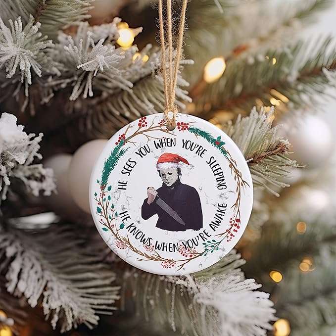 Horror Ornament - Christmas Ceramic Ornaments - Halloween Xmas Tree Ornaments - Scary Xmas Ornament - Horror Movie Hanging Decor - Gifts for Christmas - Hanging Decoration