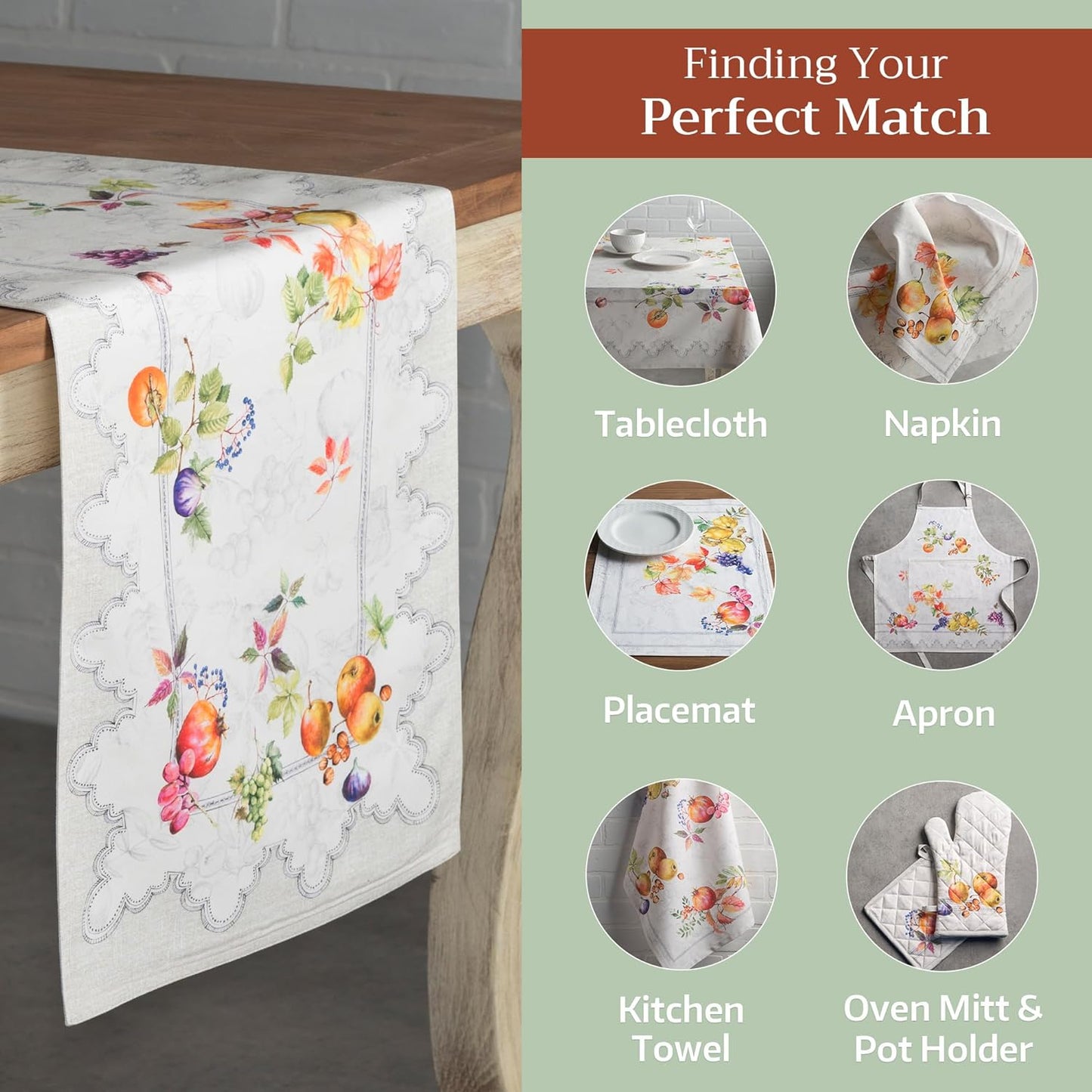 Maison d' Hermine Table Runner 100% Cotton Double Layer Table Runners 108 inches Long for Thanksgiving Christmas Decorations Home Kitchen Dining Party Wedding (Fruit D'Hiver, 14.5" x 108")