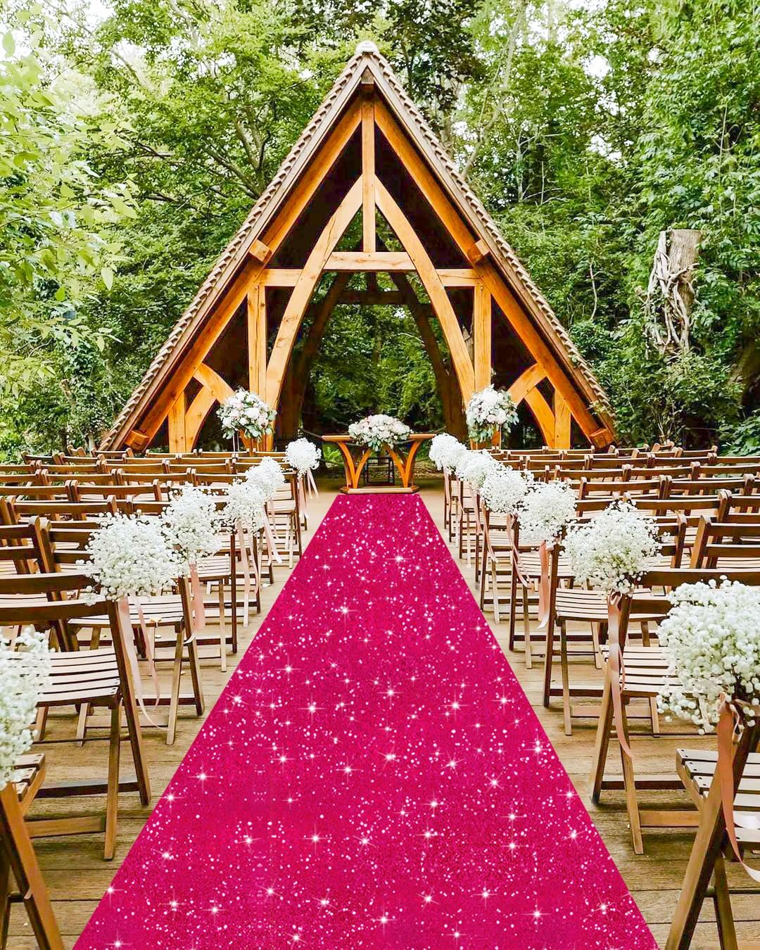 MODFUNS Sequins Aisle Runner for Wedding Ceremony Hot Pink Aisle Runner Rug 4FTx15FT Glitter Wedding Carpet Runners Outdoor Sparkling Hallway Rug for Party Reception Reception Decor