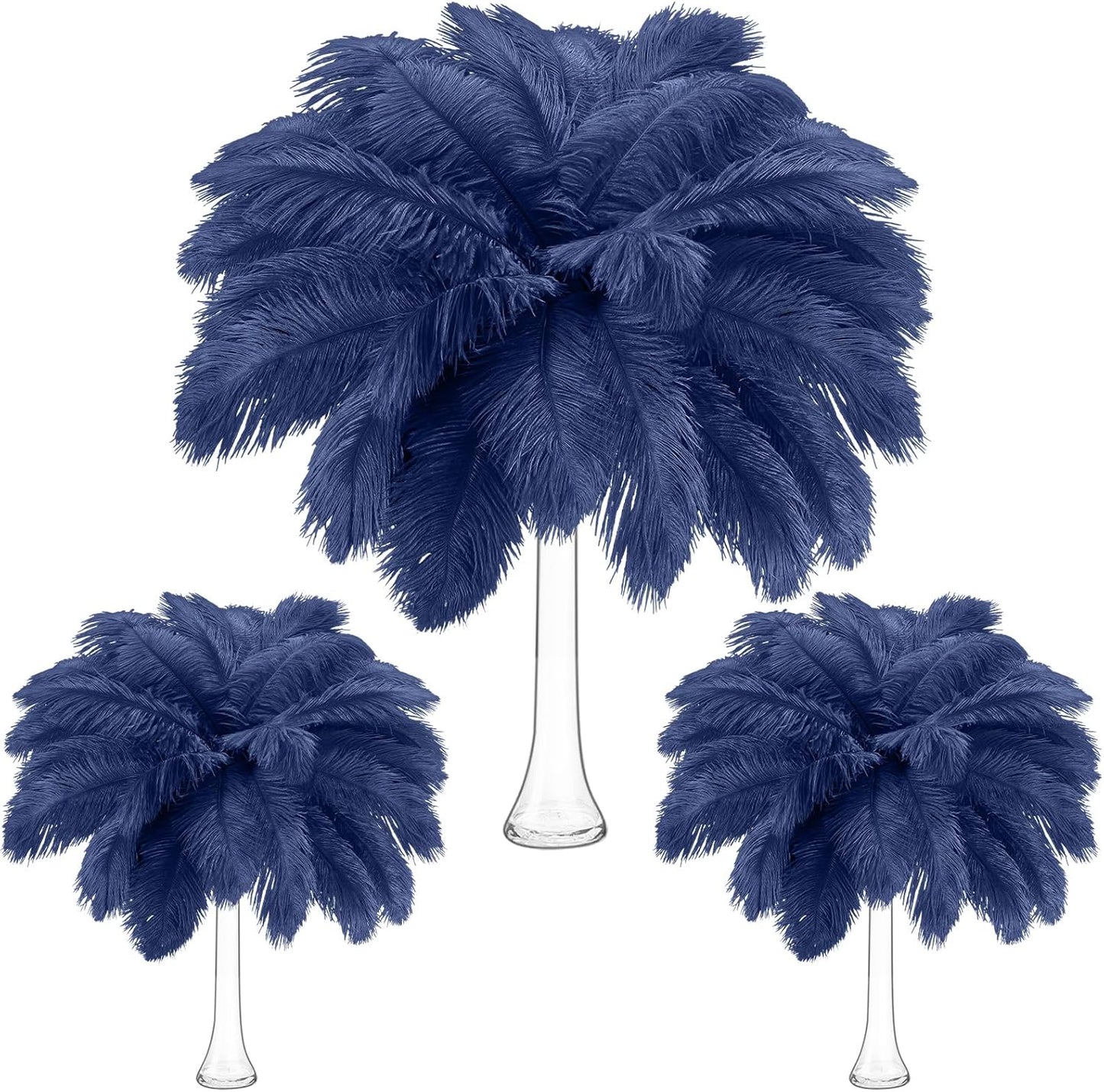 Maitys 90 Pcs Large Natural Ostrich Feathers Bulk 14-16 Inch (35-40cm) 12-14 Inch (30-35cm) 10-12 Inch (25-30cm) Ostrich Feathers Plumes for Centerpieces Wedding (Navy Blue)