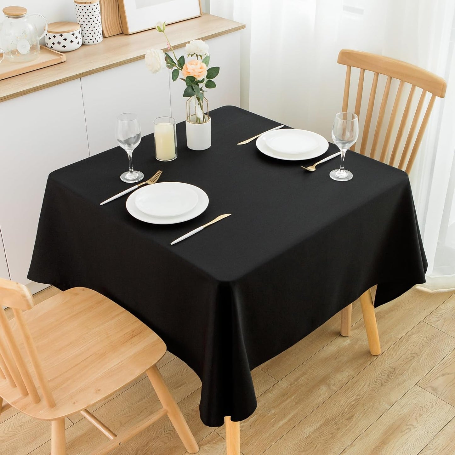 2 Pack Square Table Cloth 52X52 Inch Black Washable Fabric Tablecloth Polyester Solid Dining Table Cover for Birthday Party Dinner Holiday Outdoor Indoor