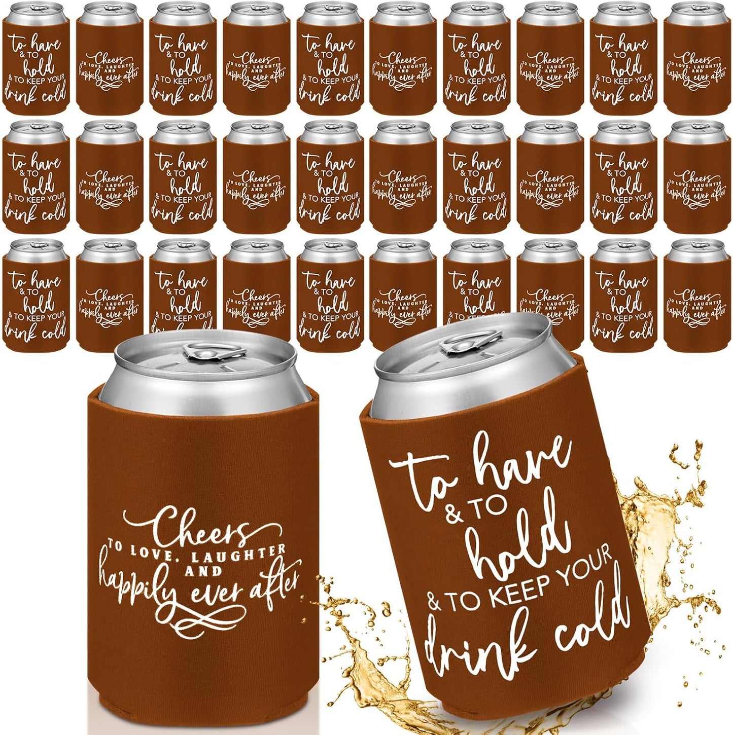 50 Pieces Chocolate Wedding Can Cooler Sleeves Bulk Engagement Party Favors for Guests Cheers to Love Laughter and Happily Ever After Rehearsal Dinner Decorations for Wedding Bridal