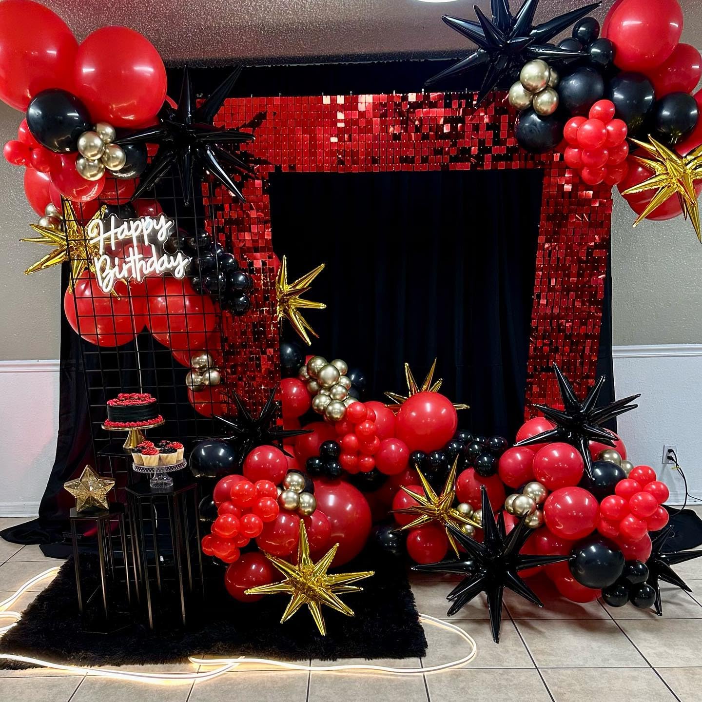 Black Red Gold Star Balloons,9Pcs 22Inch Black Gold Red Explosion Spike Cone Helium Polyester Film Star Foil Balloons for Birthday Anniversary Baby Shower New Year Disco Party Decorations