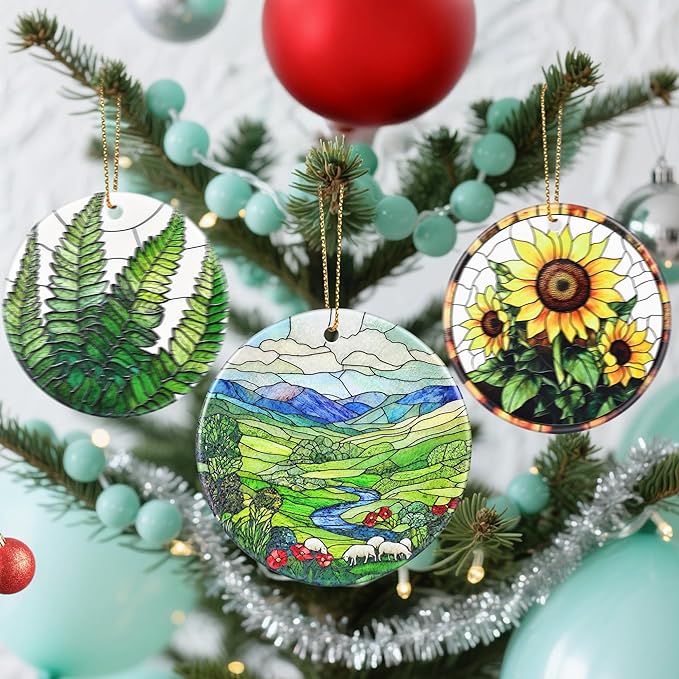 Christmas Ornaments, Dodosky 2.8in Ceramic Green Irish Hills Ornament, Xmas Decor, Christmas Tree Ornaments, Xmas Decorations for Tree, Holiday Ornament, Gifts for Women, Men, Nature Lovers