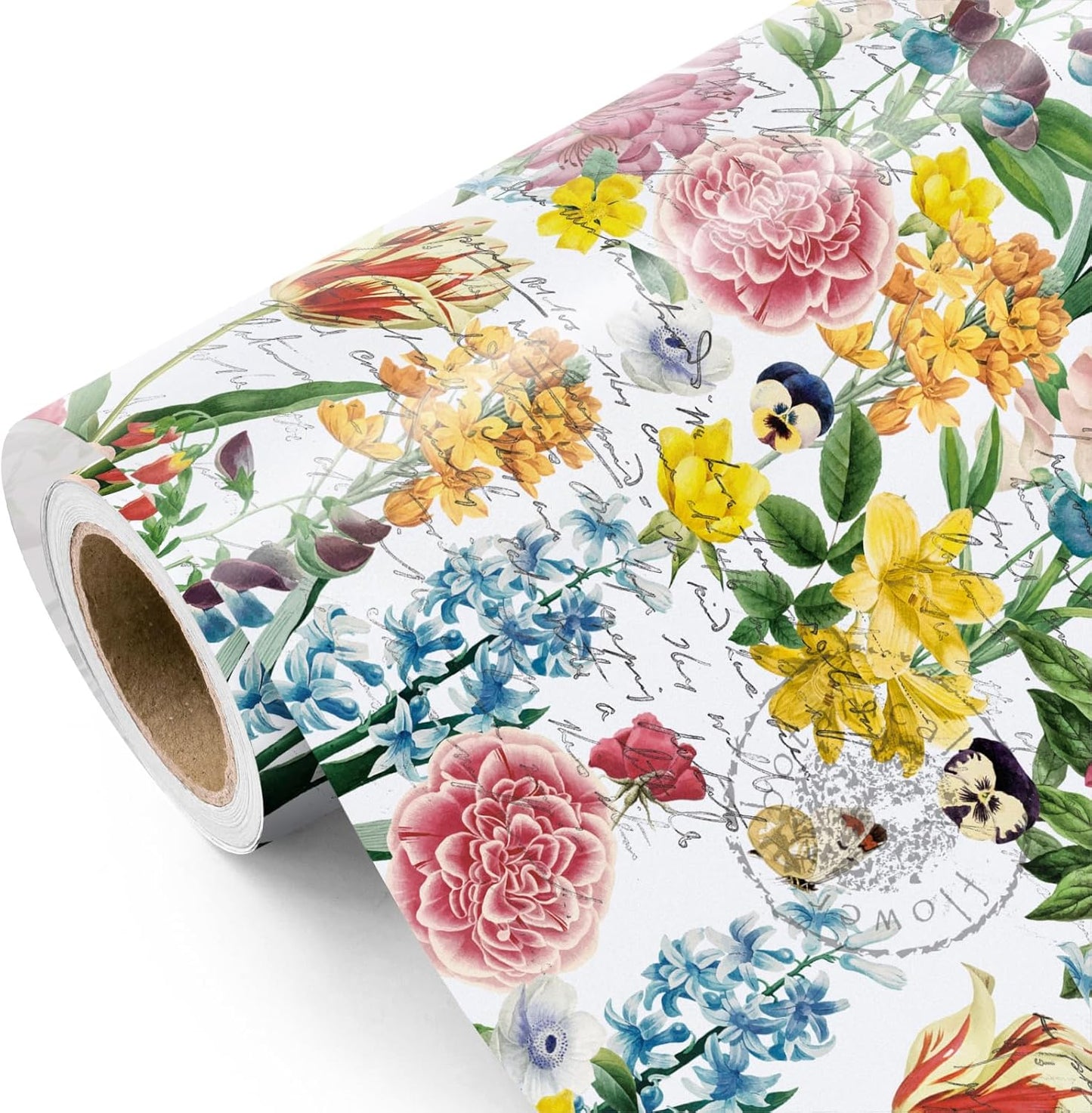 WRAPAHOLIC Floral Wrapping Paper Roll - Mini Roll - 17 Inch x 9.8 Feet - Garden Flower Wrapping Paper, Perfect for Girls Women Birthday, Wedding, Bridal Shower