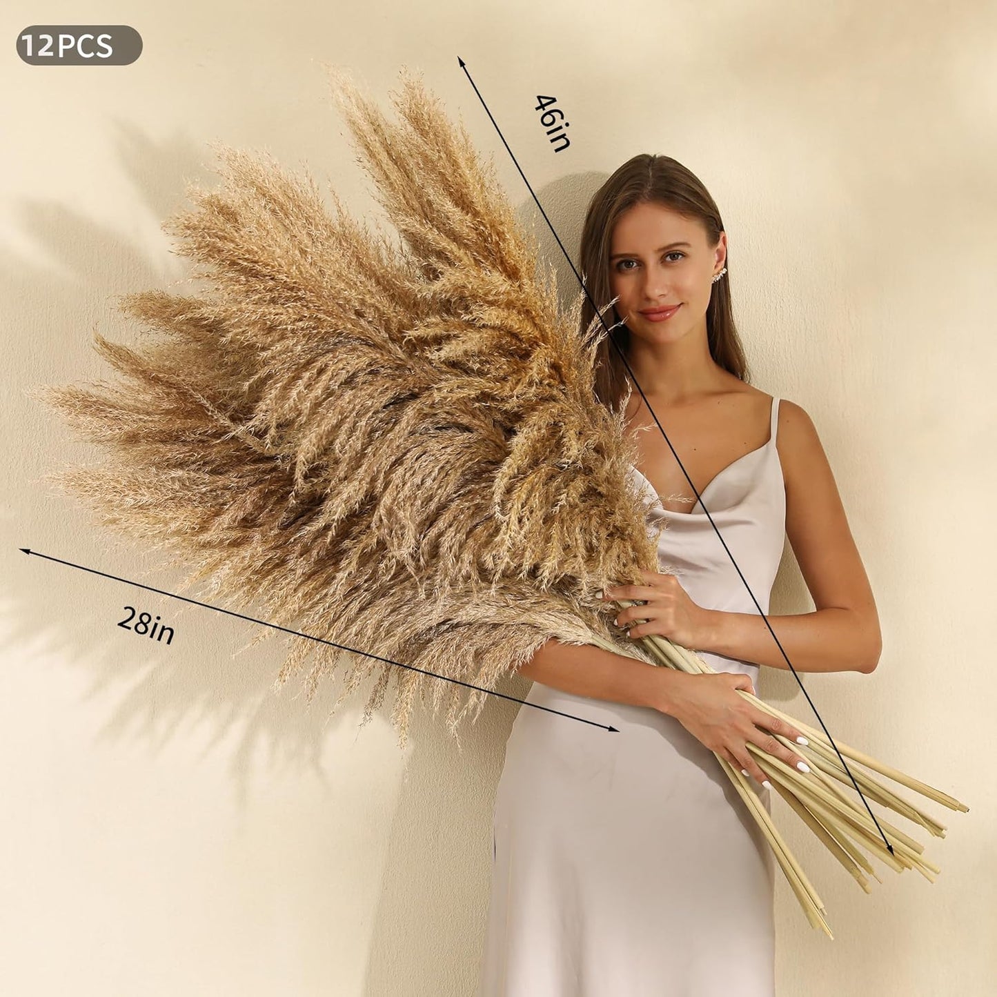 12 Stems 46 inch Tall Pampas Grass Decor - Large Fluffy Dried Pompas Grass for Floor Vase - Rustic Wedding, Baby Shower, Party, Farmhouse, Boho Home Decor…