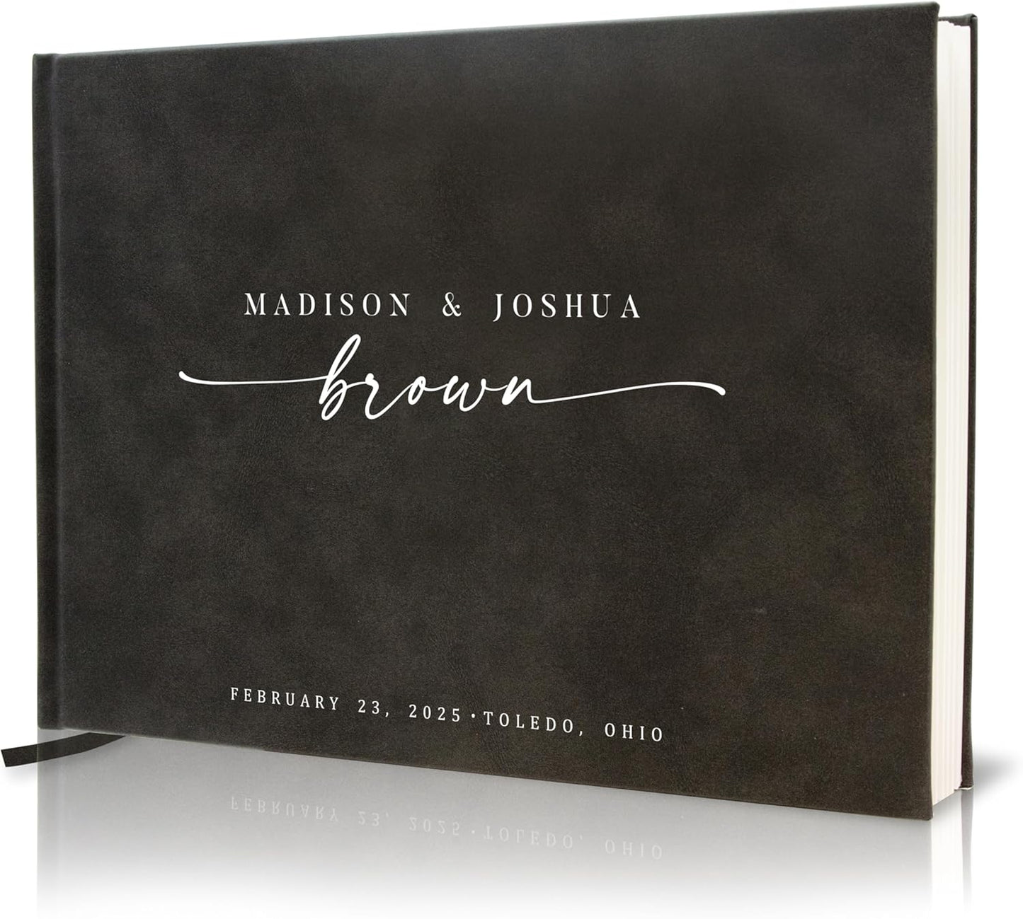 Personalized Guest Book - 11.5" x 8.5" Custom Bride & Groom Names with Bookmark and Hard Cover 140 GSM Blank Pages, for Weddings Guest Book, Engagements, Birthdays, Special Events, Charcoal